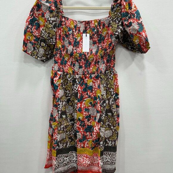 NWT Velvet by Graham & Spencer Taria Floral Smocked Puff Sleeve Mini Dress Small - Picture 3 of 13